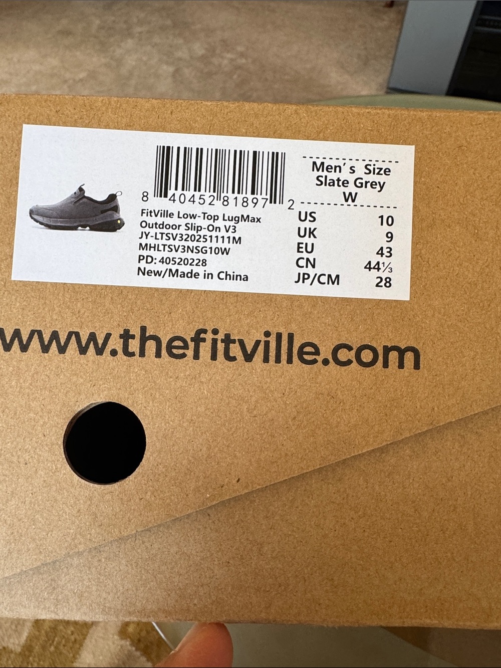 FitVille Low Top LugMax Outdoor Men's Slip-On Trekking Walking Shoes Slate Gray - Picture 11 of 11
